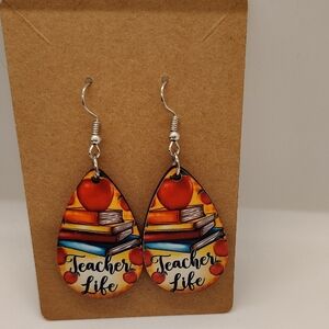 Teacher Life Wooden Teardrop Earrings